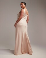 Thumbnail for your product : ASOS Curve ASOS DESIGN Bridesmaid Curve satin square neck maxi dress in blush