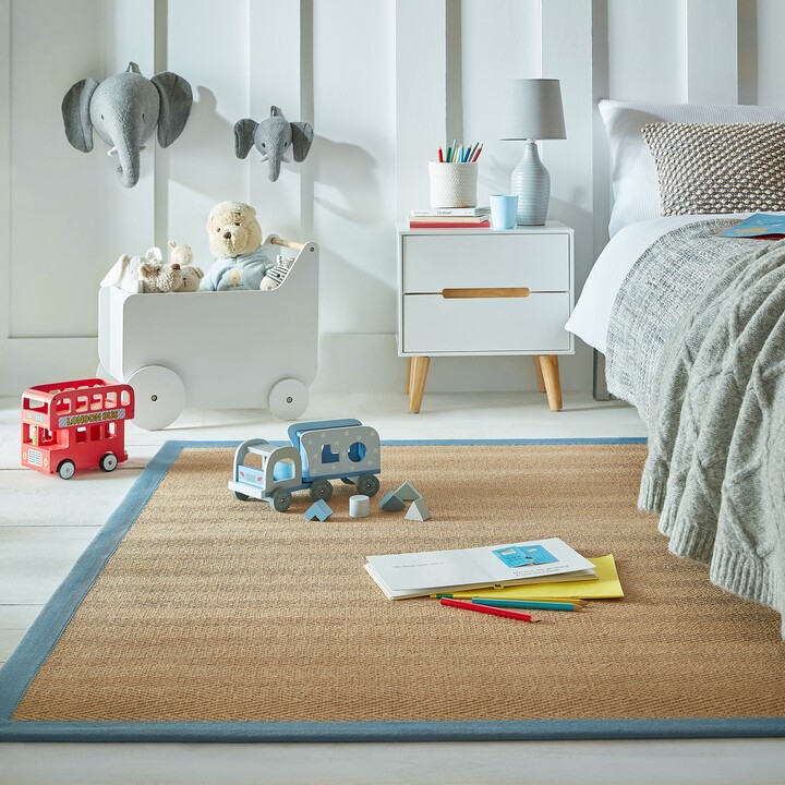 Dunelm Herringbone Jute Border Rug Herringbone Border Light Blue