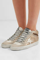 Thumbnail for your product : Golden Goose Mid Star Glittered Distressed Leather And Suede Sneakers