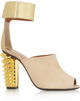 Thumbnail for your product : Fendi Metallic Leather And Suede Sandals - Neutral