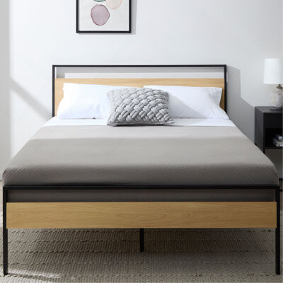 Latitude Run Rest Haven Open Frame Metal & Wood Platform Bed King Brown