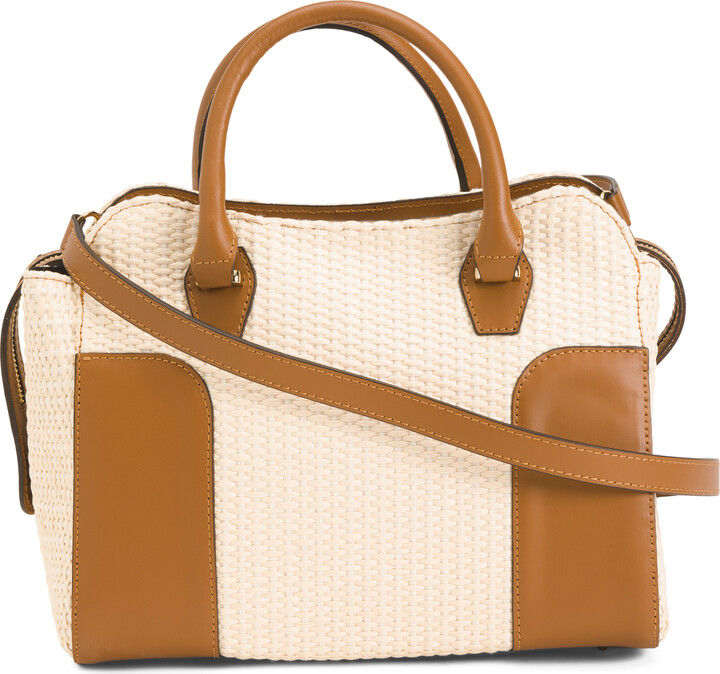 Divina Firenze Made In Italy Leather And Raffia Bauletto Double Handle