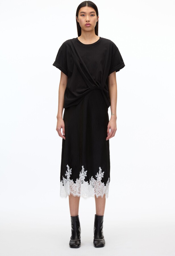 Draped T-Shirt Slip Combo Dress in BLACK-WHITE MULTI