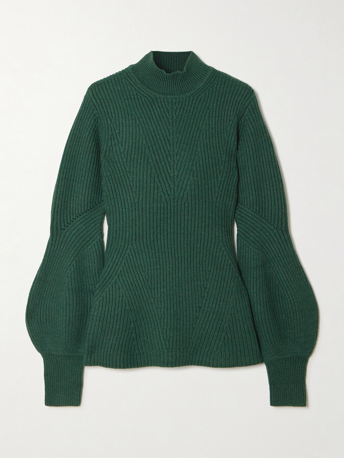 Zimmermann Ribbed Wool Peplum Sweater - Green