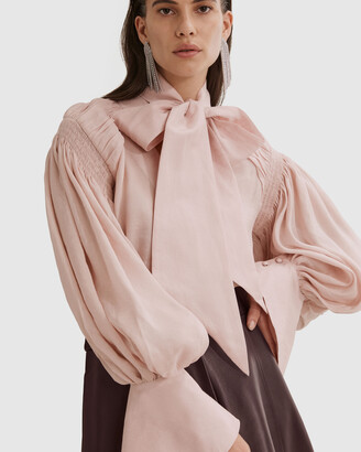 Country Road Women's Pink Shirts - Tie Front Gathered Blouse - Size One Size, 10 at The Iconic