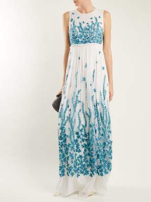 Andrew Gn Floral Embroidered Tulle Gown - Womens - Blue White