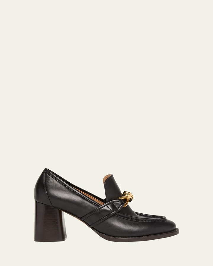 Bottega Veneta Astaire Metallic Knot Leather Heeled Loafers