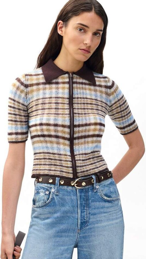 Rag & Bone Leva Plaid Zip Polo Sweater