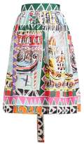 Thumbnail for your product : Prada Venice Print High Rise Cotton Poplin Midi Skirt - Womens - Blue Multi
