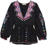 Thumbnail for your product : Ulla Johnson Maja Embroidered Silk-canvas Blouse - Black