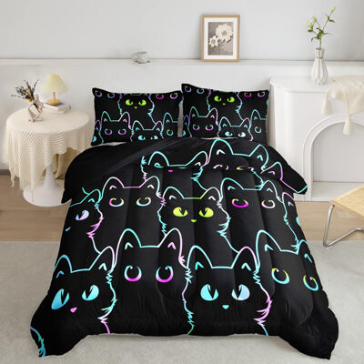 RELPOX Kids Bedding Cartoon Cat Comforter Set Twin Size,3 Pieces
