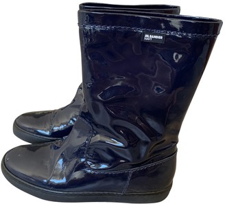 navy blue patent leather boots