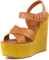 Thumbnail for your product : Sergio Rossi Two-Tone Ankle-Strap Platform Sandal, Light Brown/Mustard
