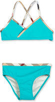 Thumbnail for your product : Burberry Crosby Cross-Back Two-Piece Swimsuit, Turquoise, Size 4-14