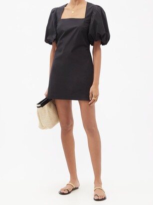 Frame Nina Puffed-sleeve Cotton-poplin Mini Dress - Black