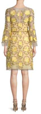Marchesa Embroidered 3D Floral A-Line Dress