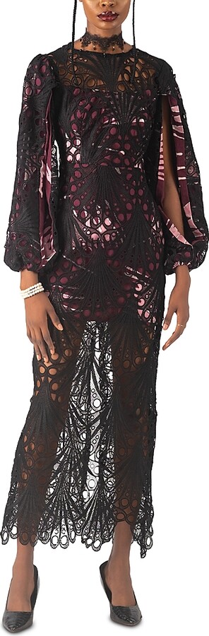 Busayo Monife Lace Overlay Split Sleeve Dress