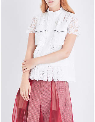 Sacai Piped floral-lace shirt