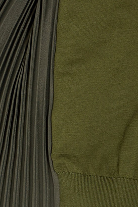 Marni Plissé-paneled Cotton-blend Cardigan - Green