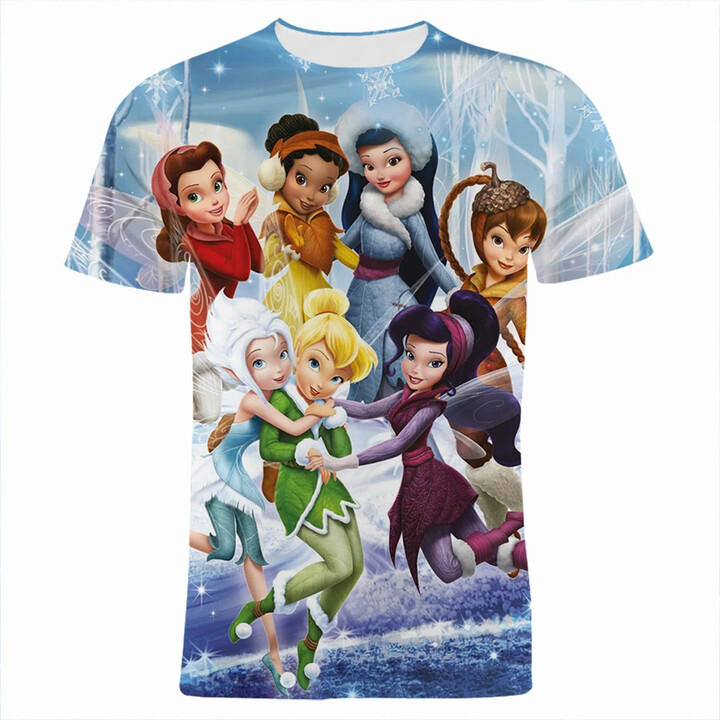 Miniso/Name Excellence Superior Products Disney Girls Summer T-Shirt Tinker Bell And Pirate Fairy Cartoon Anime Girls 3D Printed Streetwear Kids/Adult Fashion T-Shirts