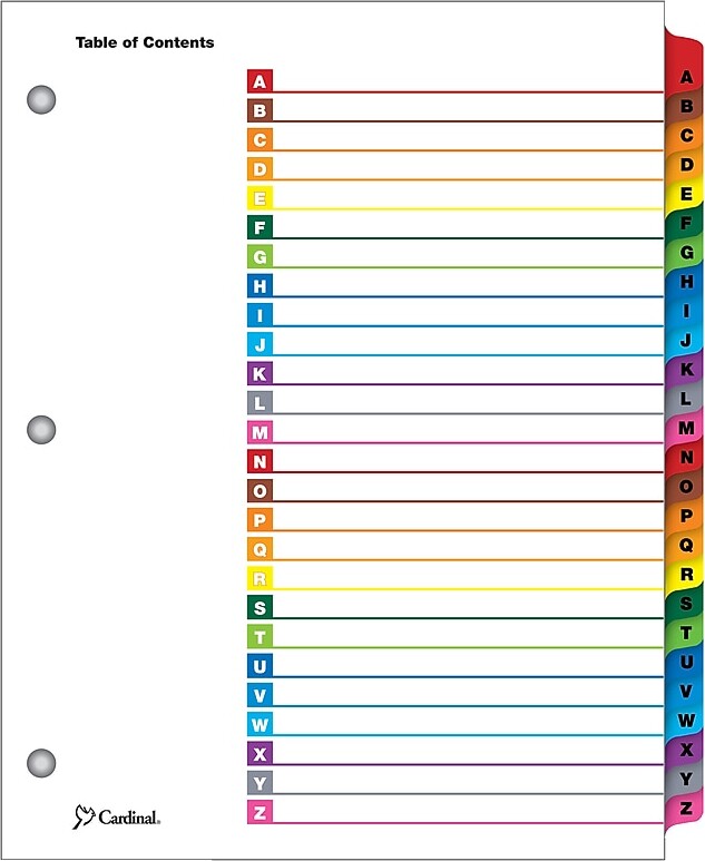 Cardinal OneStep Printable Table of Contents and Dividers, A-Z - 26-Tab, Multicolor, 1/St