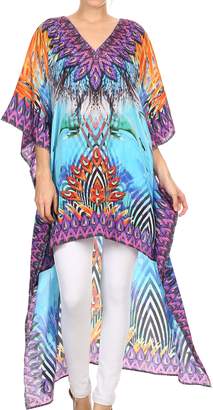 Sakkas P7 - HiLowKaftan Laisson Hi Low Caftan Dress Top Cover/Up Fit with Printed Pattern - 1717-Brown/White - OS