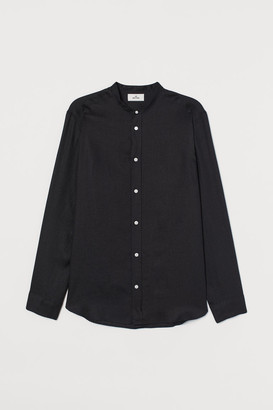 H&M Linen Henley Shirt - Black