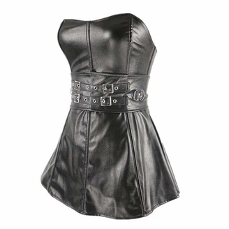 Buby Womens Sexy Wet Look Metallic Corset Shiny PVC Leather Dress Nightgown Lingerie Ladies Off Shoulder Non Slip Backless Nightdress Cosplay Dancewear Cocktail Dress for Party