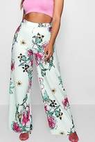 Thumbnail for your product : boohoo NEW Womens Plus Floral Print Wide Leg Trouser in Polyester 5% Elastane