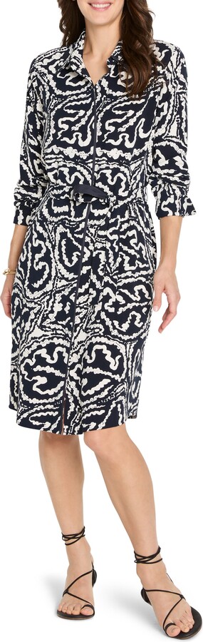 Nic+Zoe Indigo Leaf Double Crepe Shirtdress