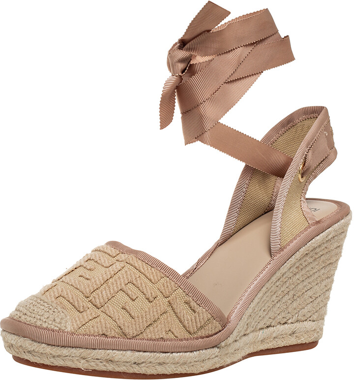 Fendi Beige Zucca Canvas Espadrille Ankle Wrap Wedge Sandals Size 41 -  ShopStyle