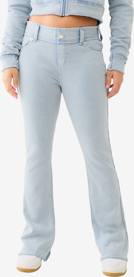 True Religion Women's Washed Raw Edge Big T Track Jeans