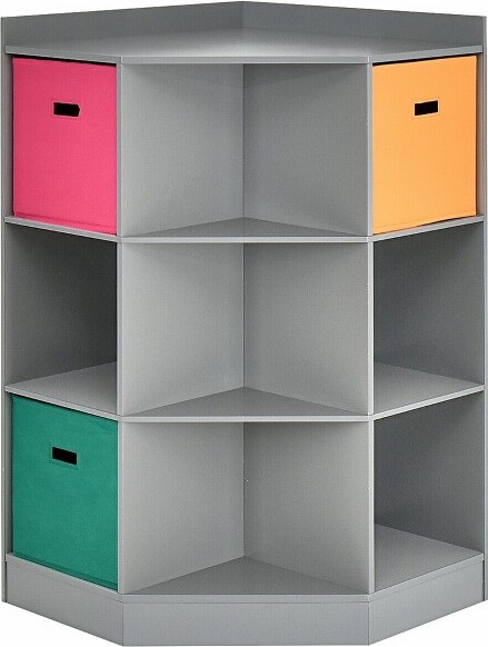 Costway Costway3-TierKidStorageShelfCubesw/3BasketsCornerCabinetOrganizerGray