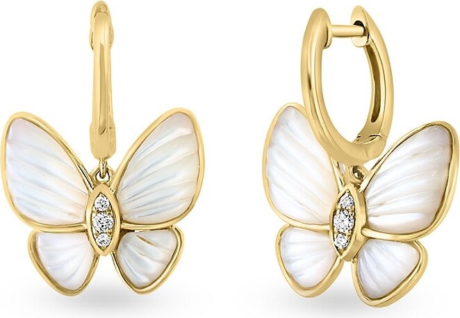 Effy 14K Yellow Gold, Mother Of Pearl & Diamond Drop Earrings