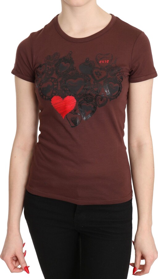 Exte Hearts Printed Round Neck T-shirt Women's Top