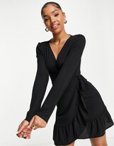 Thumbnail for your product : ASOS DESIGN wrap front mini dress in black
