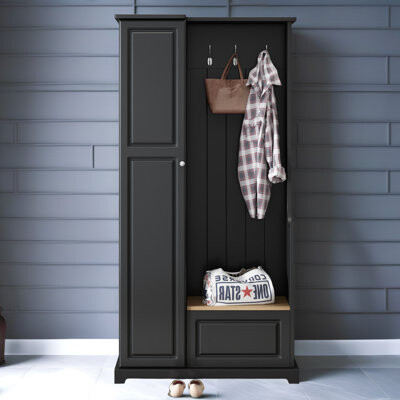 Sleek Flip-Up Hall Tree – 35.5" Space-Saving Entryway Organizer with Adjustable Shelves