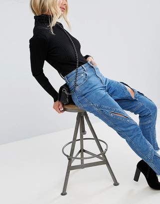 ASOS Design FARLEIGH High Waist Slim Mom Jeans With Spliced Poppers