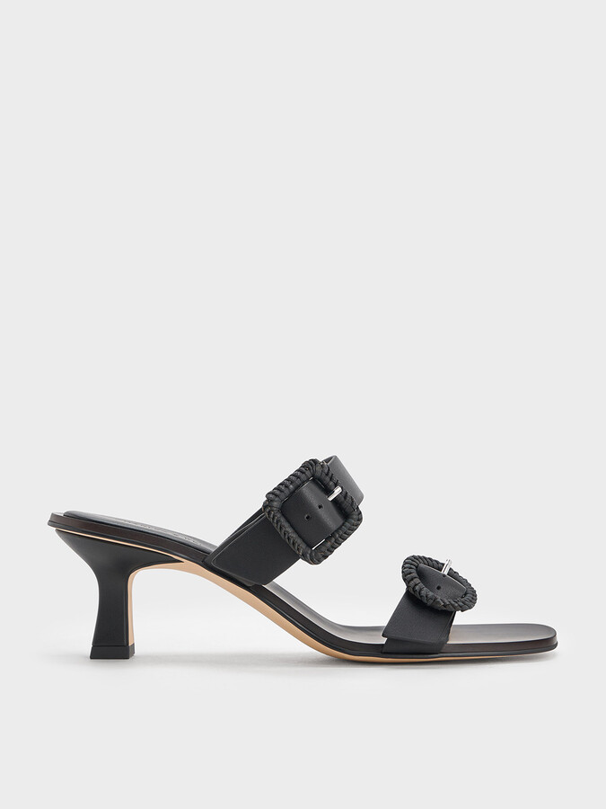 Charles Woven Heeled Mules Charles Keith Woven-Buckle Heeled Mules