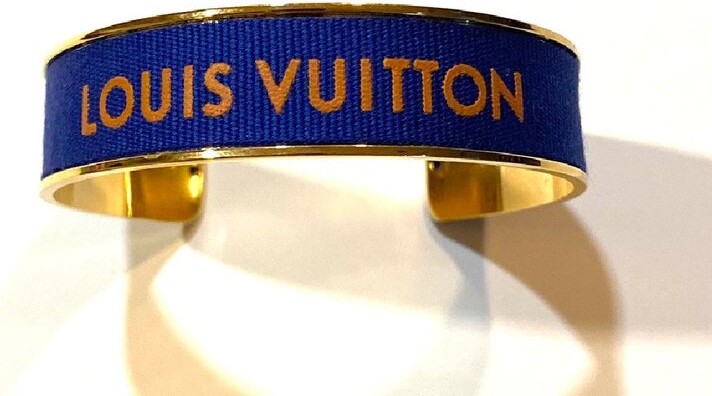 LOUIS VUITTON Brass Crystal Monogram Nanogram Strass Cuff S Gold