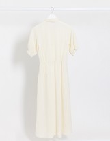 Thumbnail for your product : Stradivarius button front midi dress with puff sleeves in white