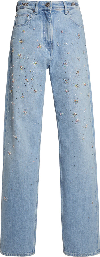 Versace La Vacanza Embellished Rigid High-Rise Straight-Leg Jeans