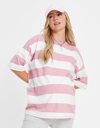 ASOS DESIGN Maternity oversized t-shirt with chunky stripes in pink