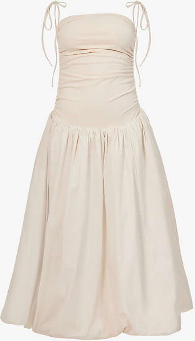 Amy Lynn Womens Milk Alexa Puffed-Hem Stretch-Woven Midi Dress S