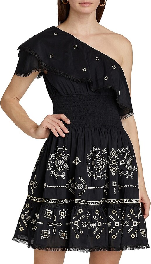 Kobi Halperin Brooklyn Embroidered One-Shoulder Minidress