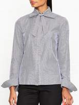 Thumbnail for your product : Armani Exchange Pussybow Cotton Stripe Shirt - Navy/White