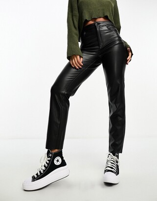 Vero Moda leather look trousers in black - ShopStyle