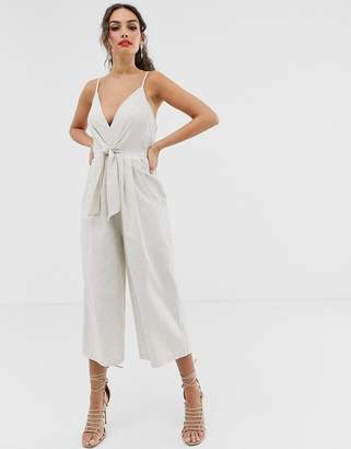 Outrageous Fortune knot front cami jumpsuit in sand