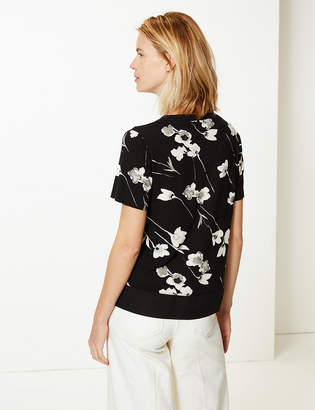 Marks and Spencer Floral Print V-Neck Short Sleeve T-Shirt