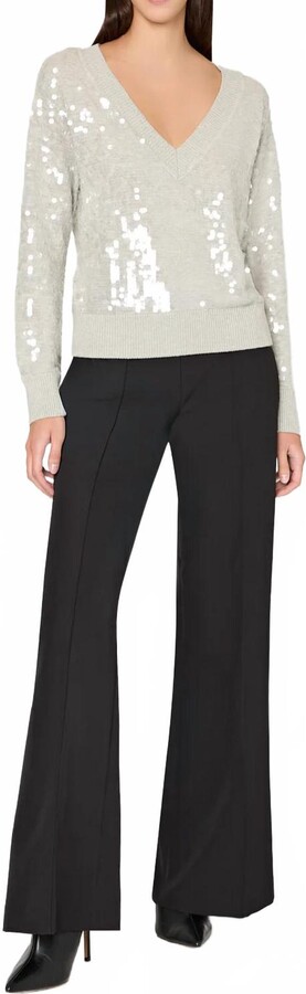 Milly Ilaria Sequin Vneck Sweater Top In Heather Grey